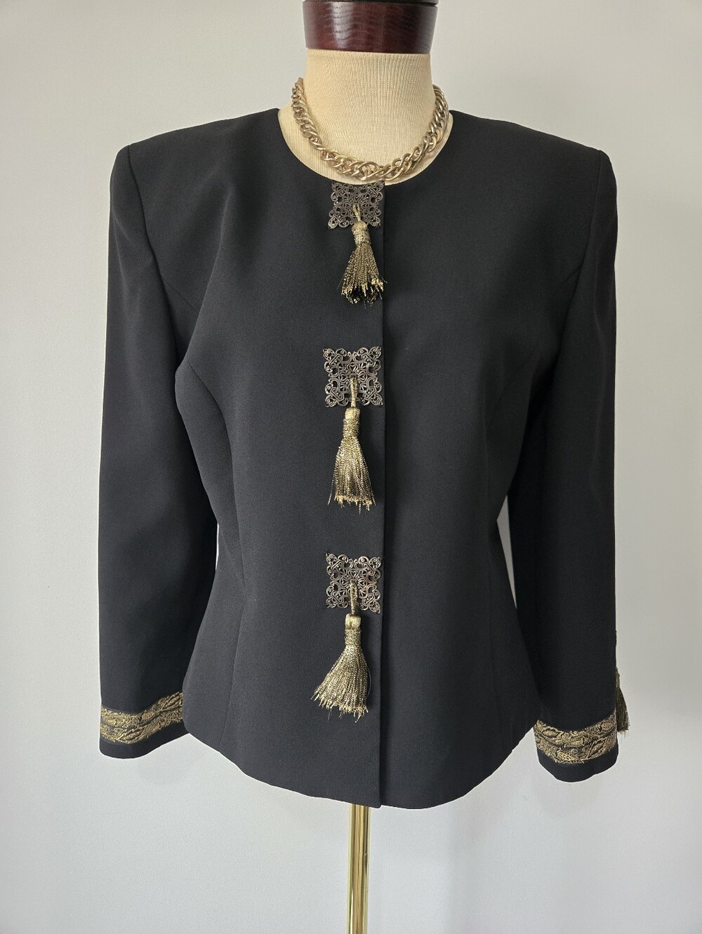 Frank Usher Vintage Black Evening Jacket With Gold Hardware And Tassels. 10